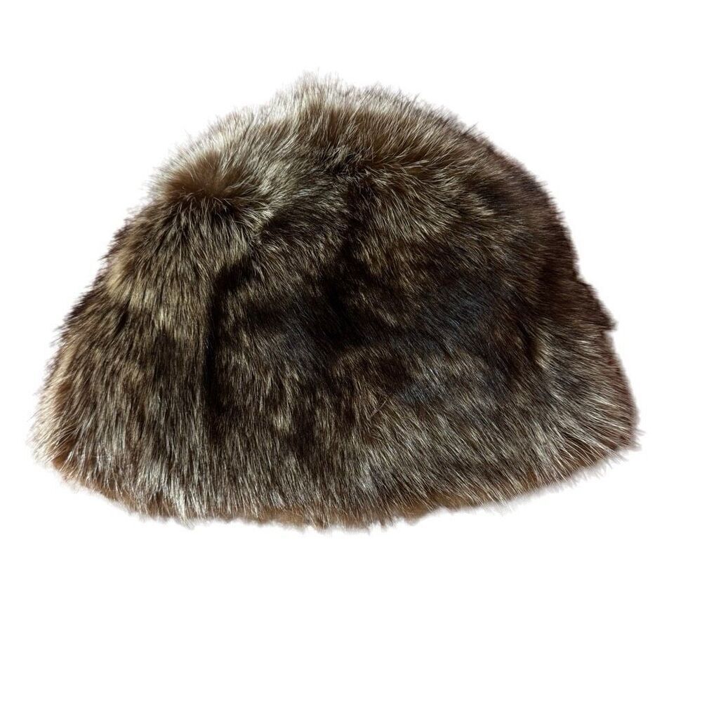 Vintage Fur Hat Size Small Lined Raccoon Brown Black Imperfect